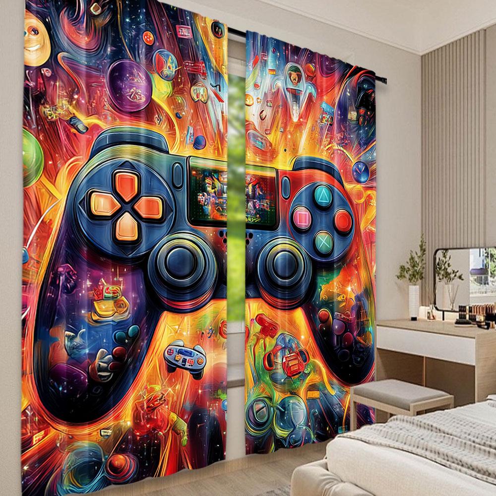 Satisfactory Game Room Curtains Video Gaming Theme Colorful Decor Playroom Home Apartment Bedroom Living Set Of 2 Made Polyester