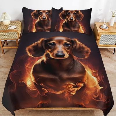 Set Biancheria da Letto Bassotto Cartone Animato: 1 Copripiumino + 1/2 Federe (Imbottitura non inclusa) - Biancheria da letto morbida e confortevole con cerniera