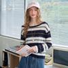 Women's Korean Style Striped Color Block Knit Top