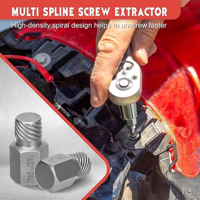 With Storage Case 10-Pack Hexagonal Head Bolt Remover, Multi-Spline Screw Extractor Set Chrome Moly Alloy Steel
