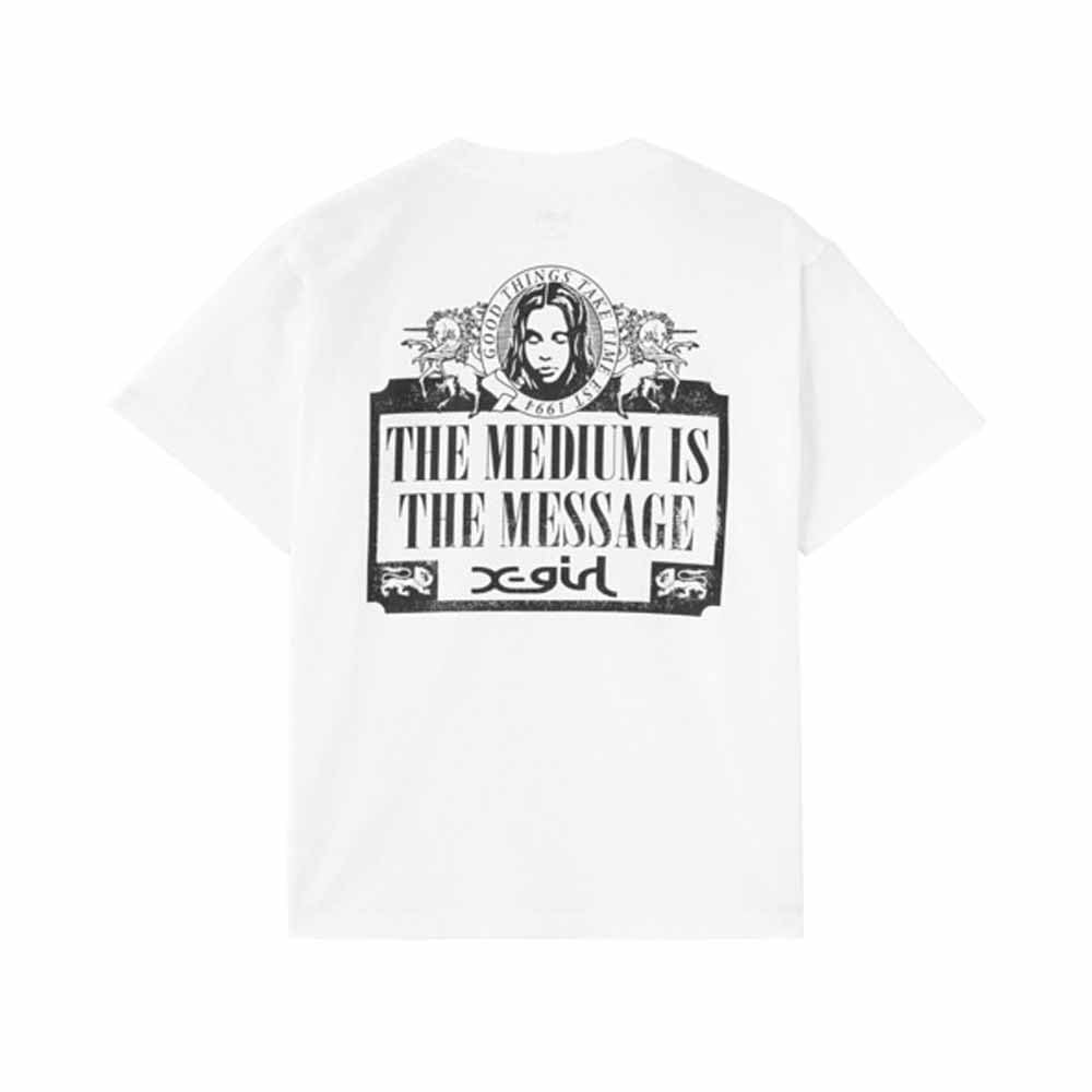X-girl Casual VINTAGE LABEL FACE LOGO S/S TEE Women's WHITE