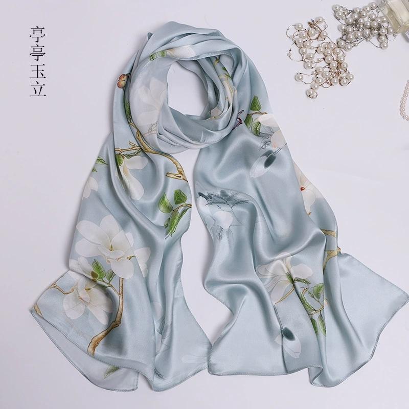 Chinese Ethnic Flower Style 100% Silk Scarves Shawls Long Silk Scarf 170*52Cm