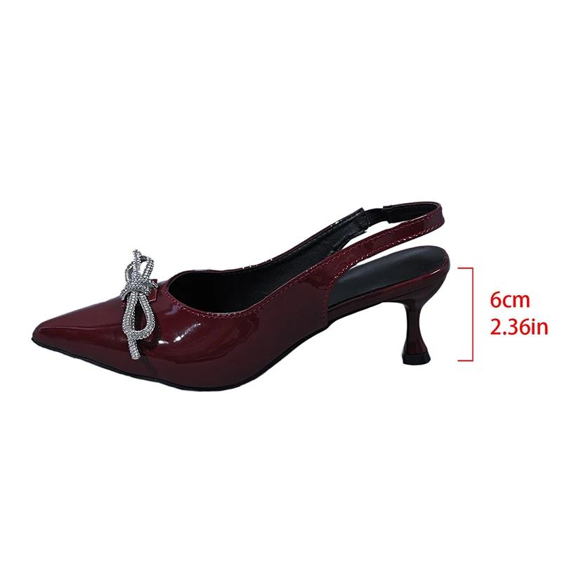 Fashion Summer Bow Decor Pointed Toe Sandals Women Plus Size Shiny Crystal Thin Heel Sandal Woman Wedding Party Bao Toe Sandalias Mujer