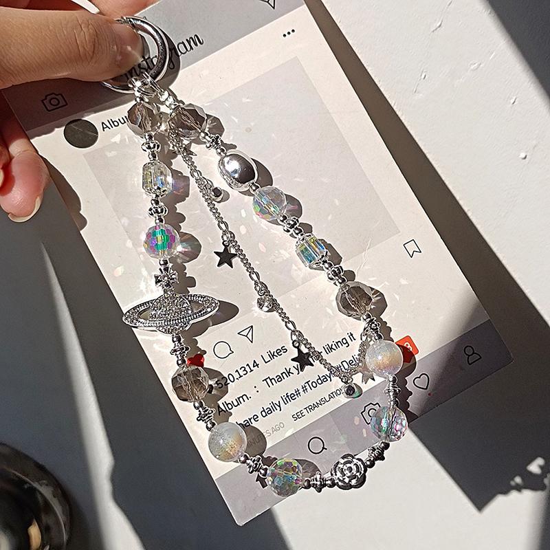 Sparkling Diamond Saturn Mobile Phone Chain Universal  Light Luxury Phone Anti Loss Lanyard Phone Short Wrist Strap