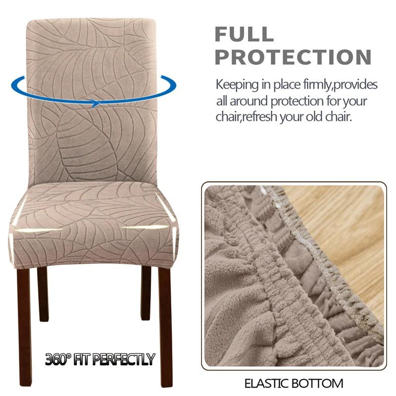 Solid Color Seat Covers 1Pcs Leaf Jacquard Chair Covers Removable Stretch universal Chairs Cover for Dining Room Hotel Banquet