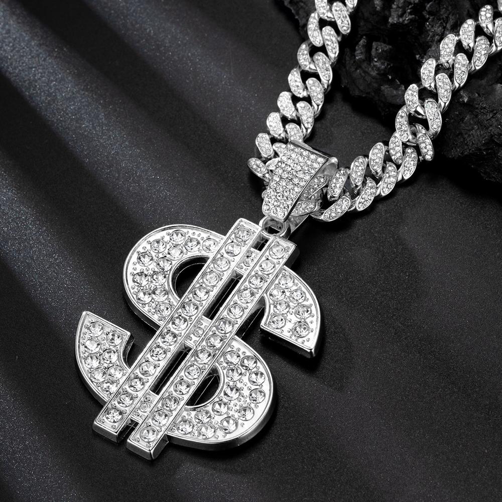 Fashion Hip Hop Dollar Pendant Necklace with 13mm Cuban Chain US Dollar Money Sign Necklaces Rap Rock Punk Jewelry For Man Gift
