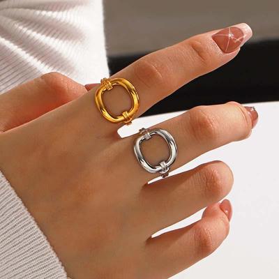 Vintage Geometric Square Stainless Steel Ring Gold Color Waterproof Rings Fashion Minimalist Statement Charm Jewelry for Women