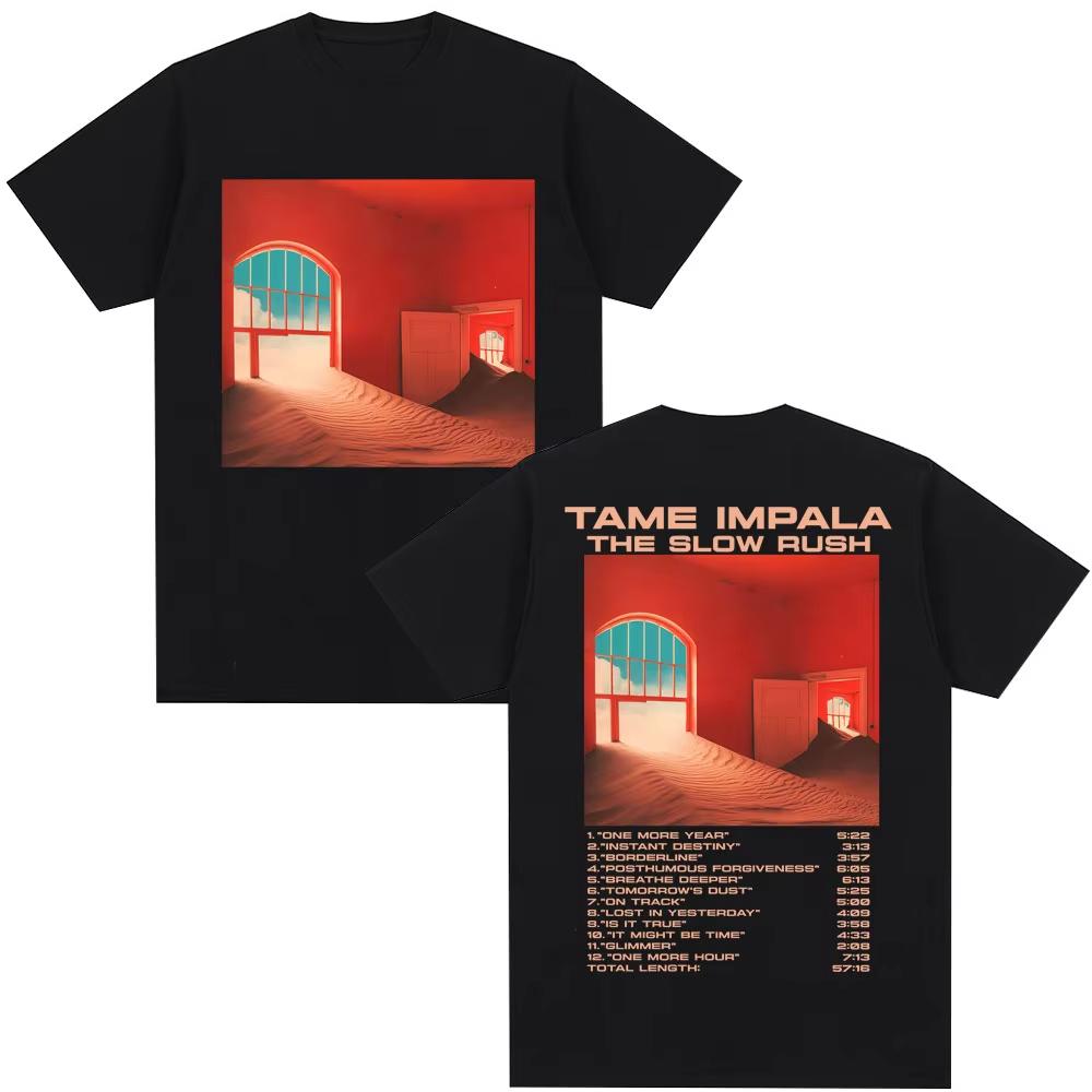 

Rock Band Tame Impala The Slow Rush Album TShirt Mens Women Hip Hop Vintage Fashion T Shirt Oversized Casual Cotton Tee Shirts 3XL