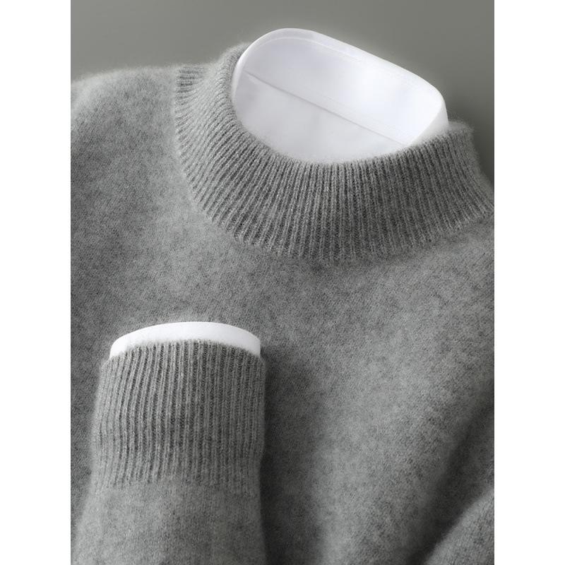 Men's 100% Wool Half-High Neck Sweater - Versatile Natural Fiber Knitwear for Autumn/Winter