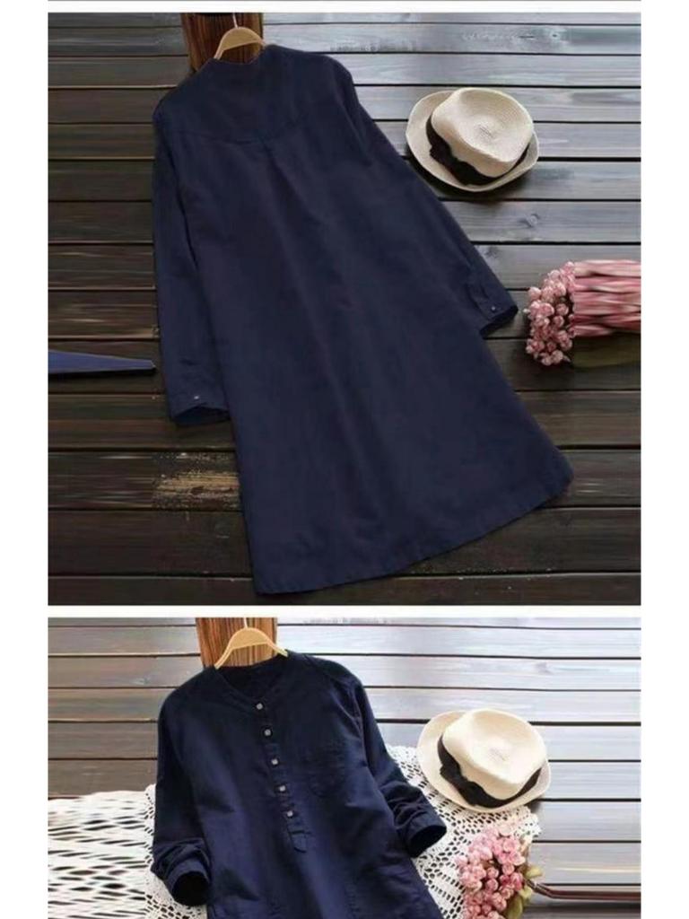 804# Cotton Linen Long Sleeve Shirt - Slimming, Plus Size, Casual Mid-Length Fashion Top for Spring and Autumn.