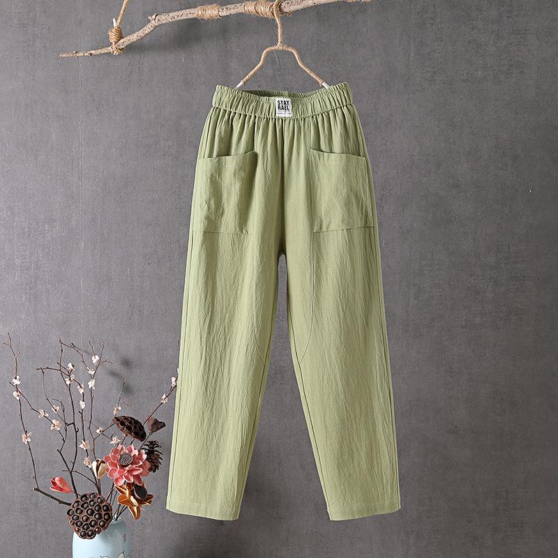 Women's Slimming High Waist Cotton Linen Pants - Korean Style, Loose, Nine-Point Length Casual Straight Leg