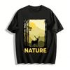 Nature Bamboo Forest Deer Print Outdoor Casual Top Pure Cotton T-shirt