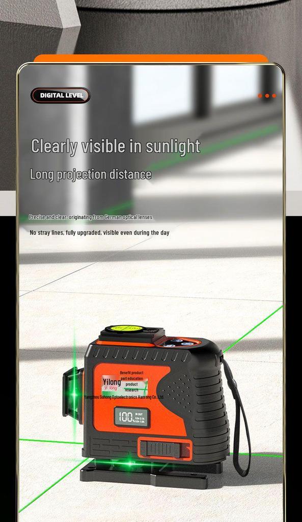 Yilong 12-Line Green/Red Infrared Laser Level with High Precision and Auto-Leveling for Outdoor Wall and Floor Use