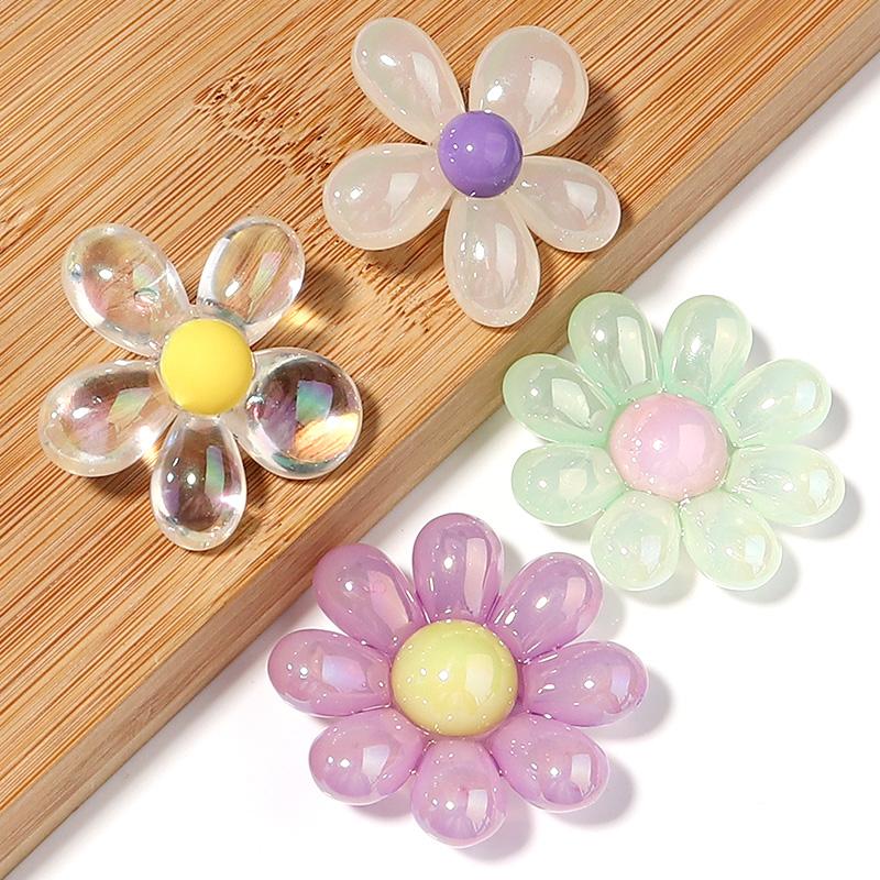 5Pcs/Lot Acrylic Beads Clear Plated Candy Color Cartoon Flower 3.3mm Large Hole Beads Diy Jewelry Bracelet Necklace Accessories