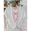Korean-style Pink Bow Decorated WOMEN'S T-shirt - Short-sleeved Round-neck Top, Korean-style Fashionable Clothing for Spring and Summer