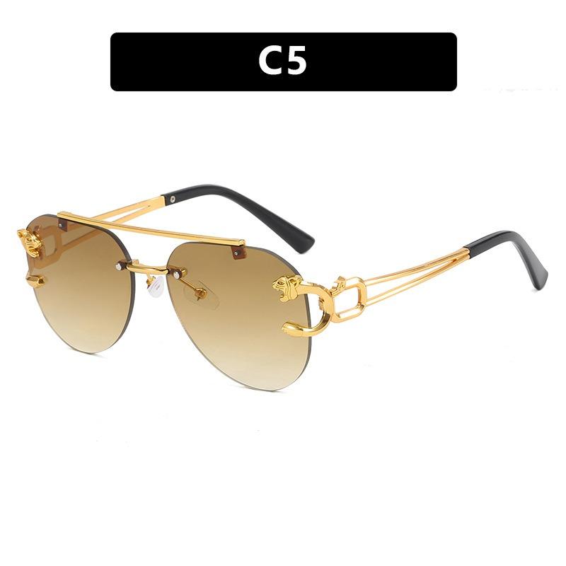 1PC  European and American frameless driving sunglasses Leopard retro cut edge double beam sunglasses for men and women