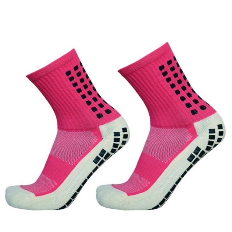 2 Paires de Chaussettes de Football Professionnelles Homme Mi-Longues Enduites d'Adhésif Épaisses Antidérapantes Infusées de Silicone Absorbantes rose