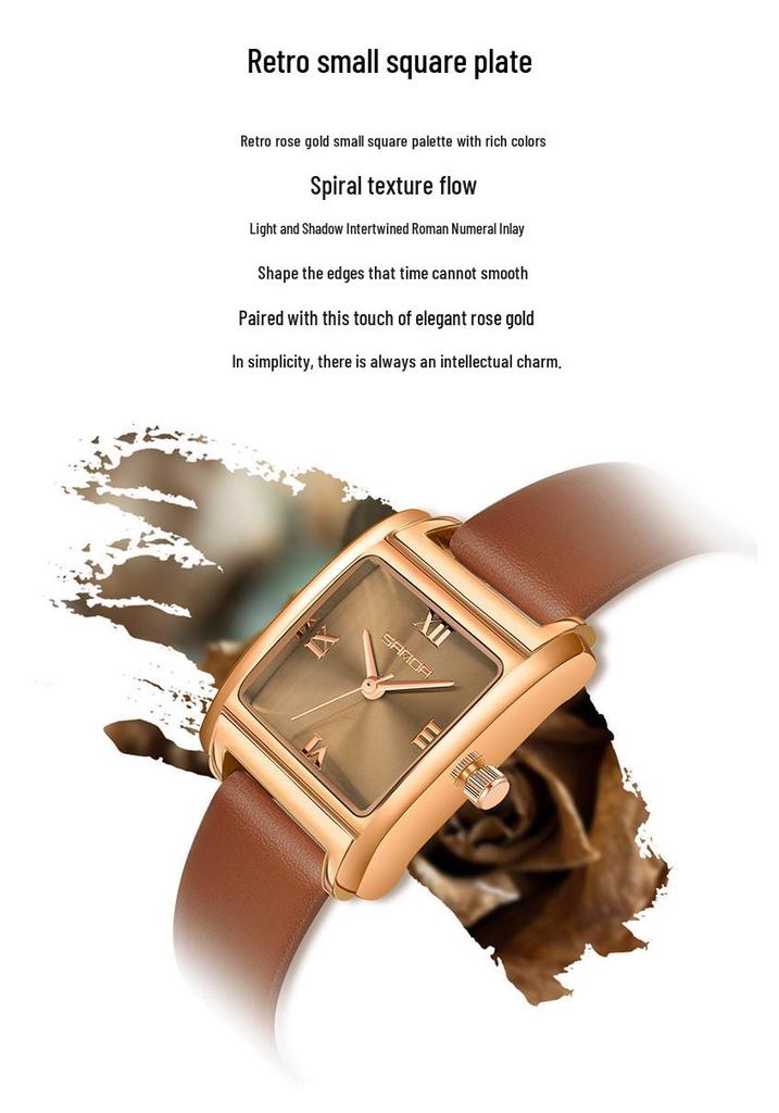 Sanda Women's Retro Leather & Mesh Strap Casual Wristwatch