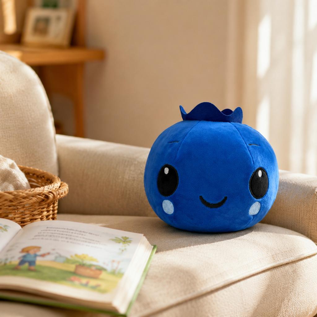 Plush Stuffed Blueberry Toy Soft Squeeze Cute Round Shape Comfortable Feel Suitable for Kids and Adults