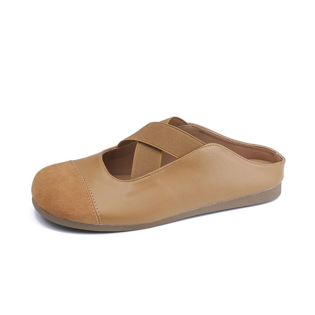 Yuanlitong casual Boken shoes women's bag head half-drag Muller shoes 2025 Korean version cross-strap platform casual shoes women
