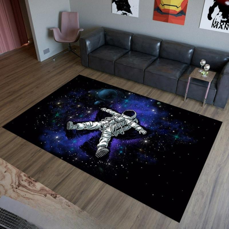 2D Solar System Planet Star Deep Space Print Large Area Rug Soft Flannel Non Slip Floor Carpet for Living Room Space Home Decor