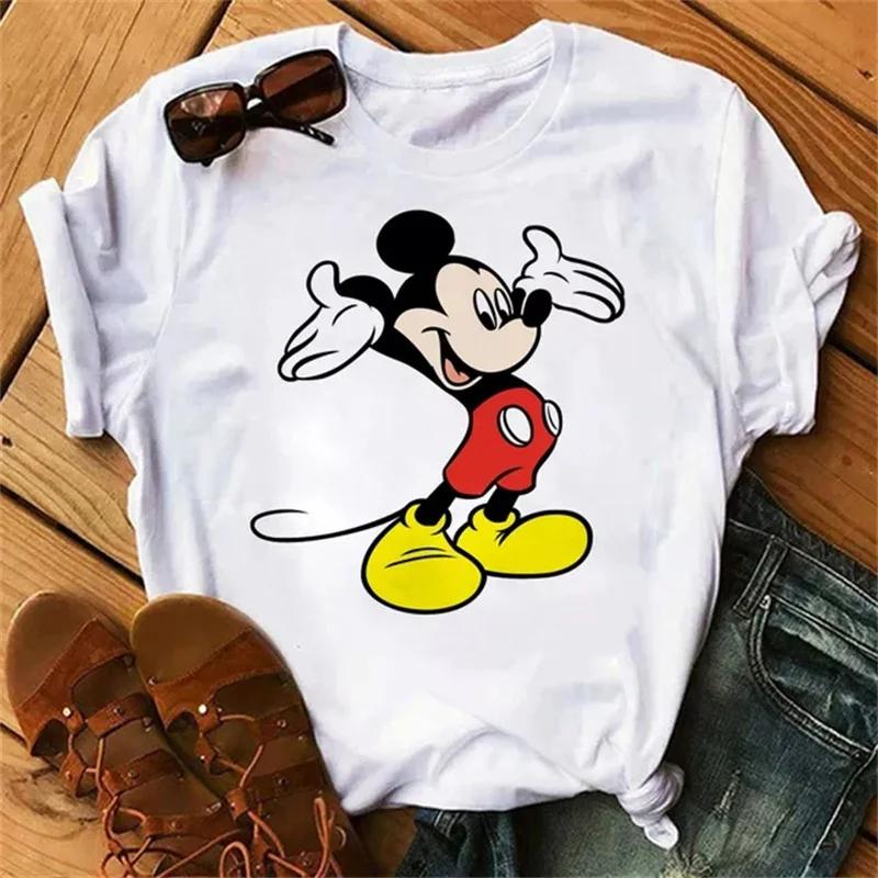 Fashion Cute Disney Mickey Minnie Cartoon Graphic Printed Women T-Shirt Casual O-Neck Short Sleeves Streetwear Female Tops Tees