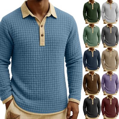 Men's Quilted Knit Color,blocked Pullover Button,down Top