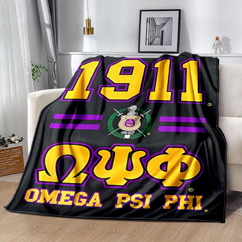 1pc Blanket Omega Psi Phi logo1 Print Design, Lightweight Blanket for Sofa, Bed- Soft &Warm, Gift for All Seasons like Christmas, Halloween