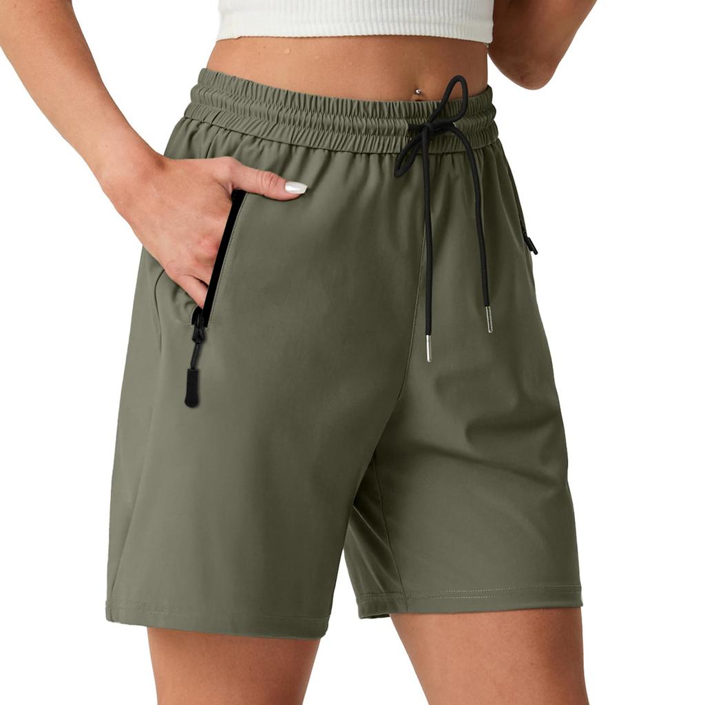 Shorts für Damen, lässig, Sommer, hoch tailliert, weiter Beinschnitt, Strandurlaub, mit Taschen
