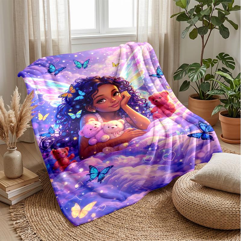 Fairy Unicorn Among Flowers Theme Blanket Lightweight Warm Flannel Blanket Decorative Throw Blanket for Home Decoration