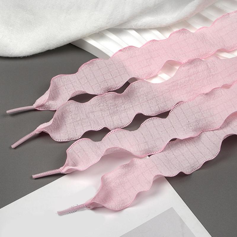 Decorative Footwear Laces 140cm/55.12in Flat Fabric Ruffle Ribbons for Canvas Footwear and Daily Outfit Styling Pair