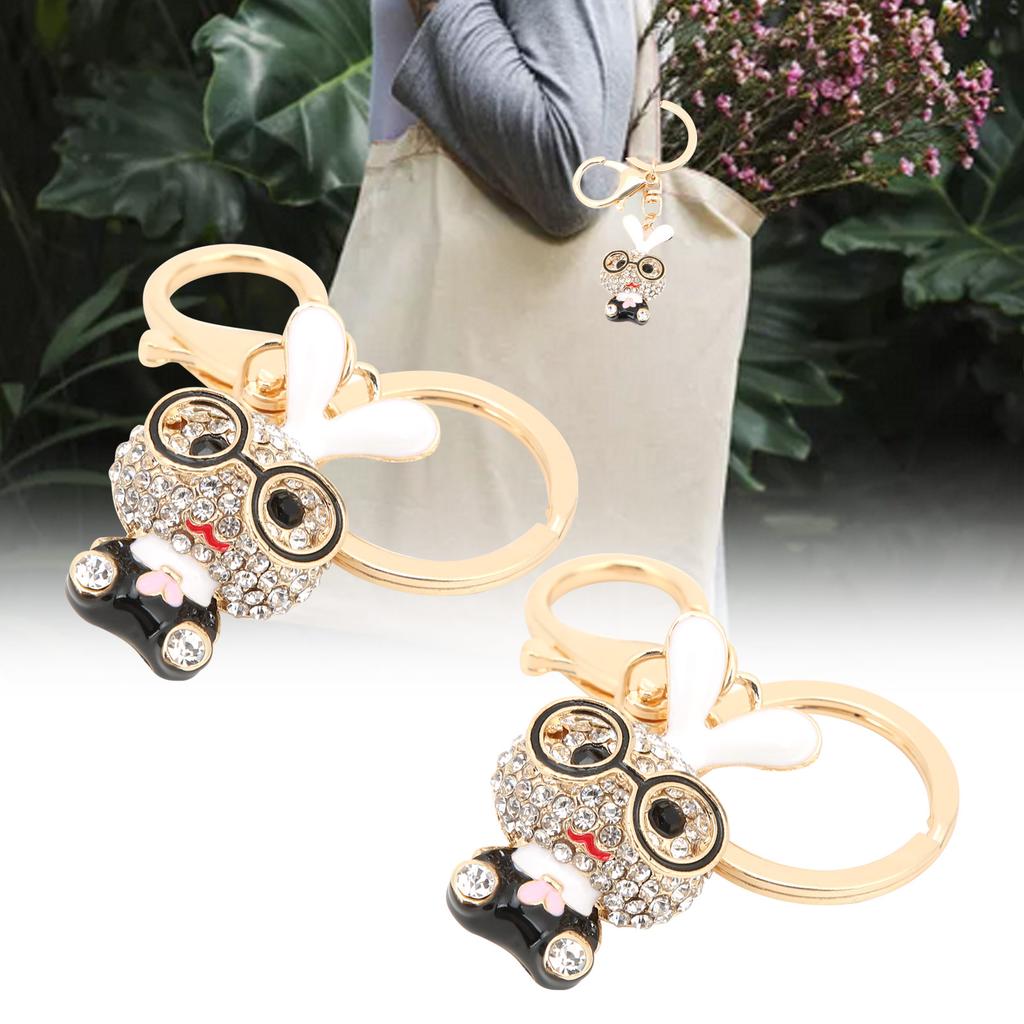 2pcs Keychain Pendants Cute Bunny Shape Rhinestone Ornaments Accessories for Keychains Bag Decoration Gift