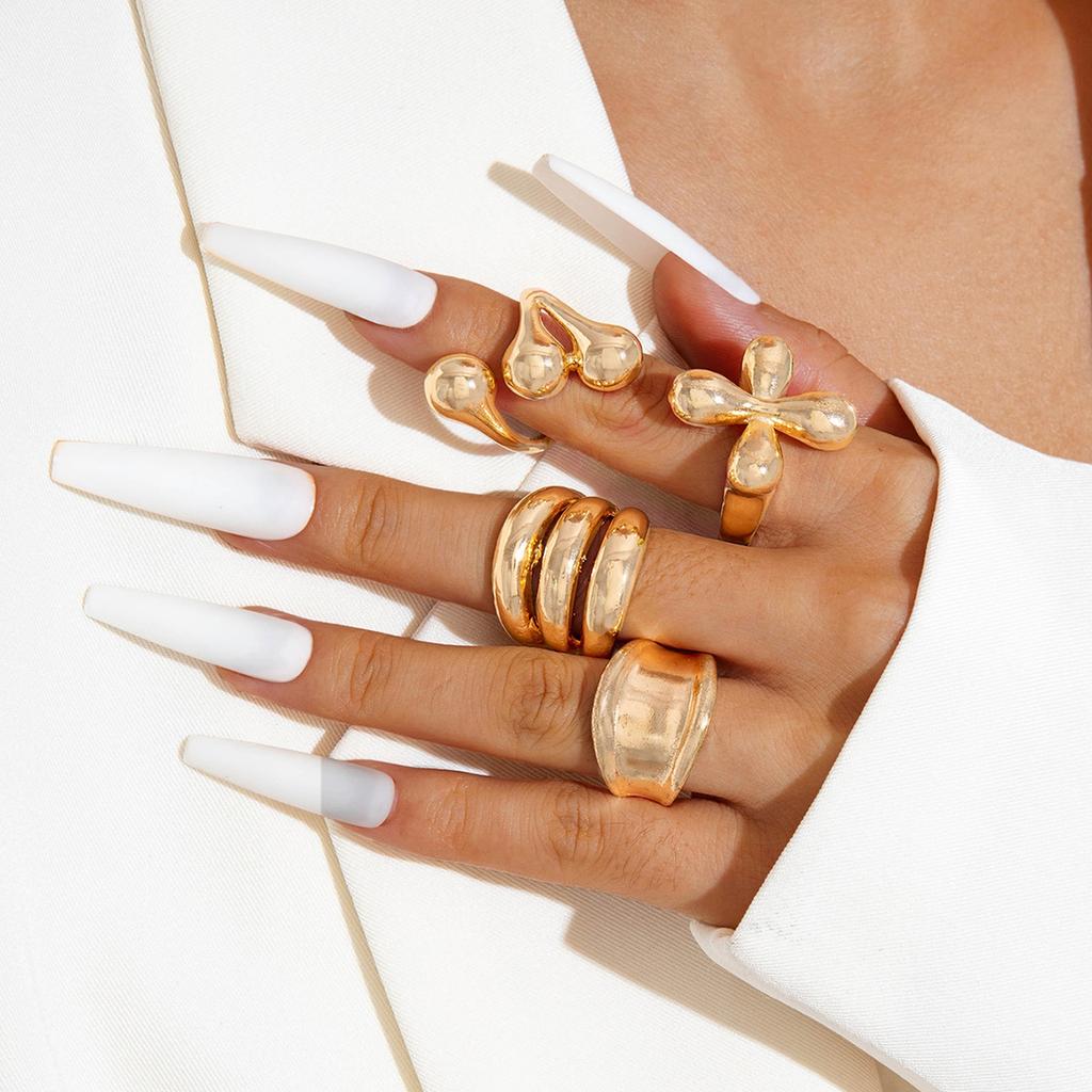 Fashion Women's 4 Piece Ring Set - Ladies Ring Metal Ring Glossy Ring Metal Ring Holiday Gift