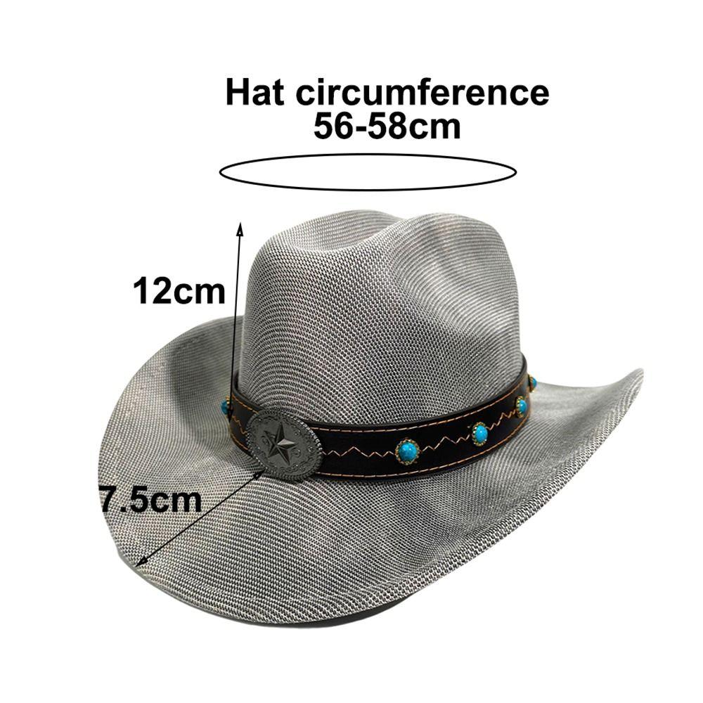 New Curved Brim Western Cowboy Hat Ethnic Large Roll Brim Cowgirl Cap Jazz Fedora Hats Outdoor Riding