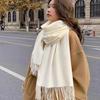 Women's Thickened Solid Color Long Scarf - Napped Imitation Cashmere, Non-Pilling Tassel Shawl for Autumn and Winter