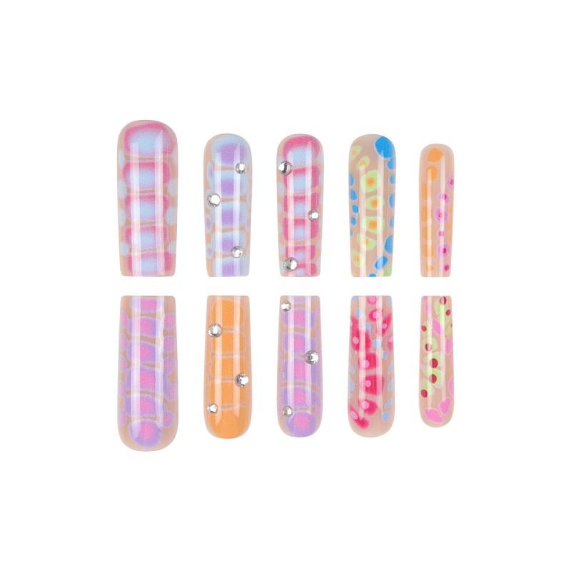 24pcs Press-On Nails Set Women - Long Style 3D Embellished Acrylic Nail Tips With Gel Adhesive Jelly Glue Options