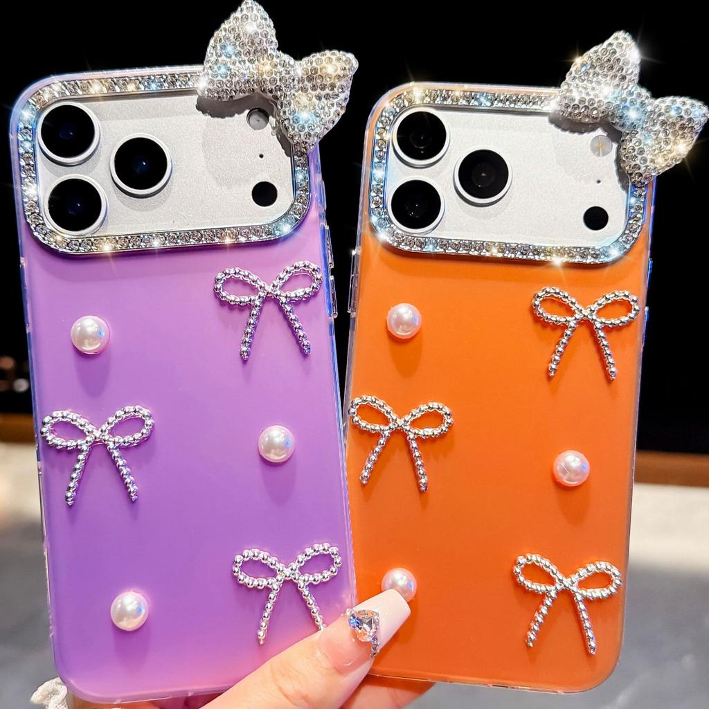 Japan and Korea IMD for iPhone17Promax mobile phone case Apple 16Pro pearl 15 bow case