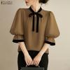 ZANZEA Damen Rundhals 3/4-Ärmel Elegante Lässige Bluse