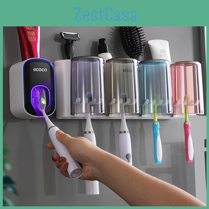 Accessories Bathroom Organizer Holder Toothbrush Automatic Toothpaste Dispenser Holder Teethbrush Wall Mount Rack Tools Set