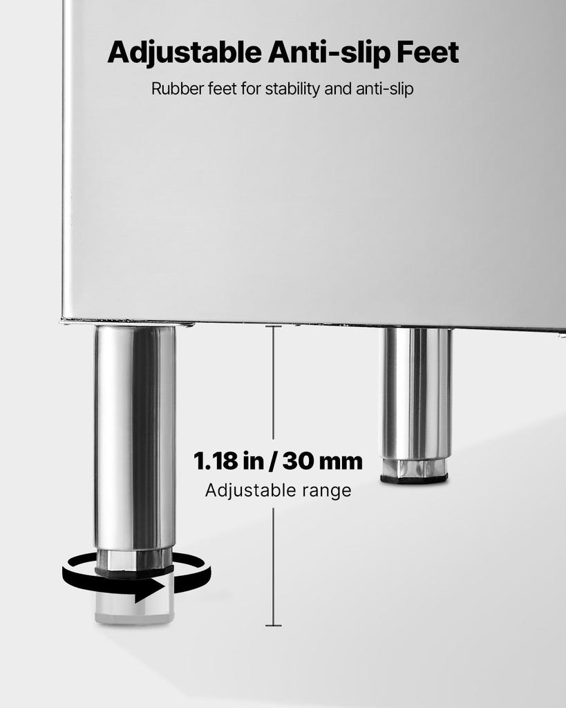 Commercial Ice Maker Storage Bin, 136 KG Capacity Ice-Bin, Stainless Steel Commercial Ice Storage Bin with Adjustable Anti-slip Rubber Feet, Suitable