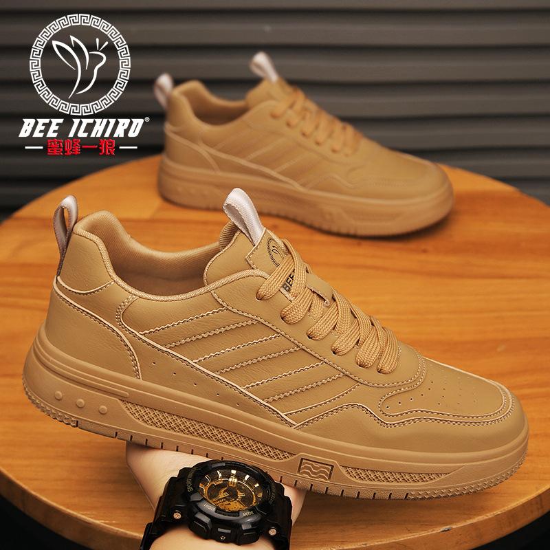 Sports versatile board shoes leather fashion men's shoes spring and summer platform casual wheat trendy shoes