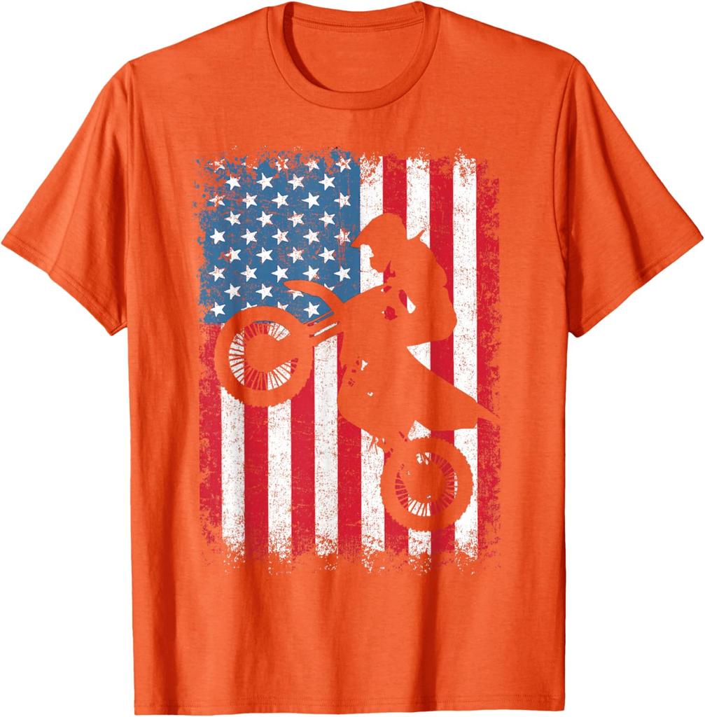 Dirt Bike Motocross Biker American Flag 4th of July Boys Men Unisex T-Shirt 4