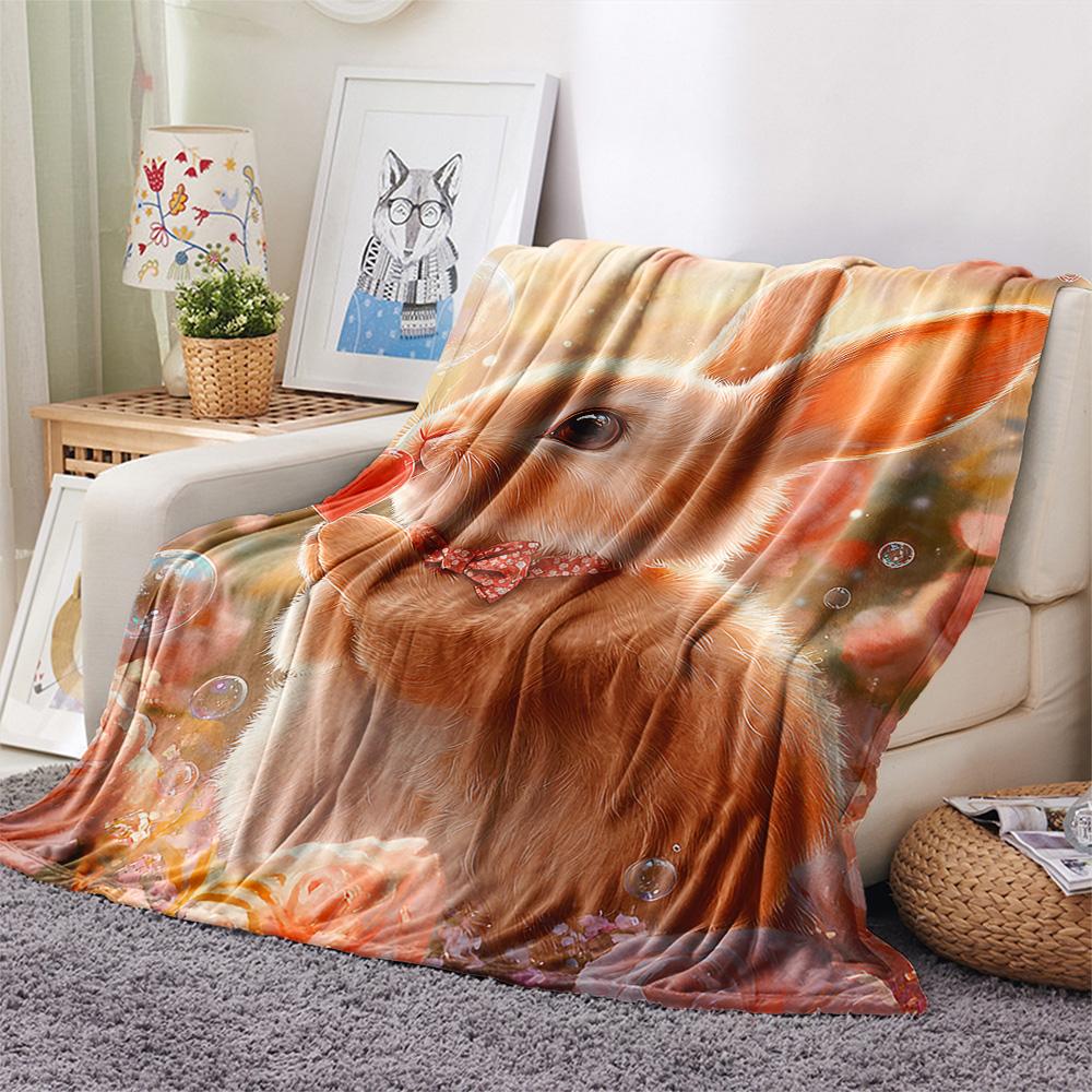Rabbit Print Flannel Blanket, High quality Comfortable for All Seasons, Home Decor, Warmth and Comfort, Perfect for Christmas Gifts