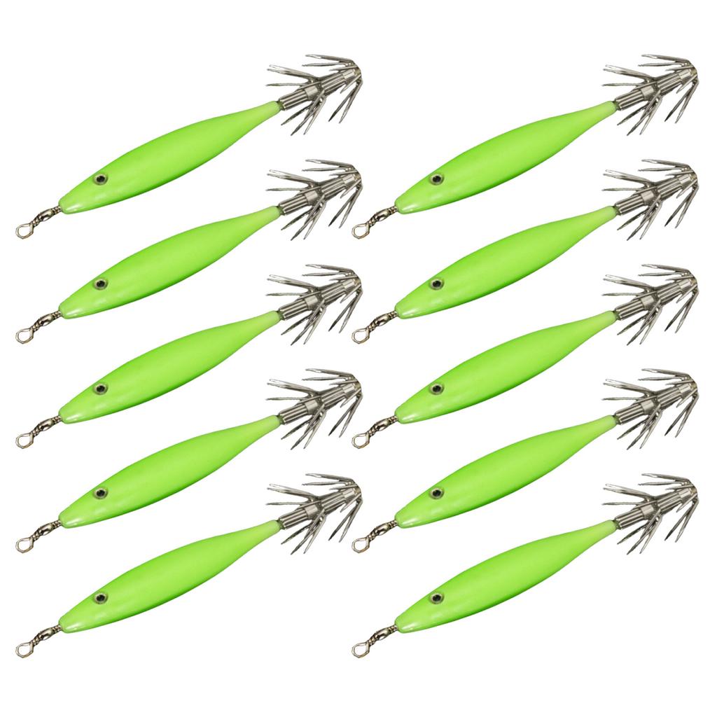 10Pcs Octopus Cuttlefish Hook Fishing Lures Shrimp Lure Bait Squid Jig 3.6g Glow Jig Hooks Luminous Squid Jig Hard Bait