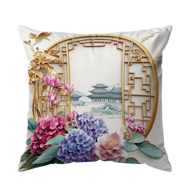 Home Decoration Pillowcase, Chinese Style Flowers And Birds Pattern Design, Soft And Comfortable, Sofa And Chair Cushion Cover