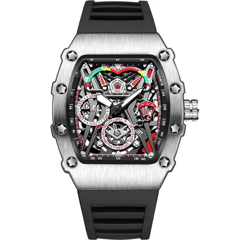 UTHAI Men's Watch Fashion Sports Waterproof Luminous Wine Barrel Shaped Silicone Strap Quartz Watch Watches for Man