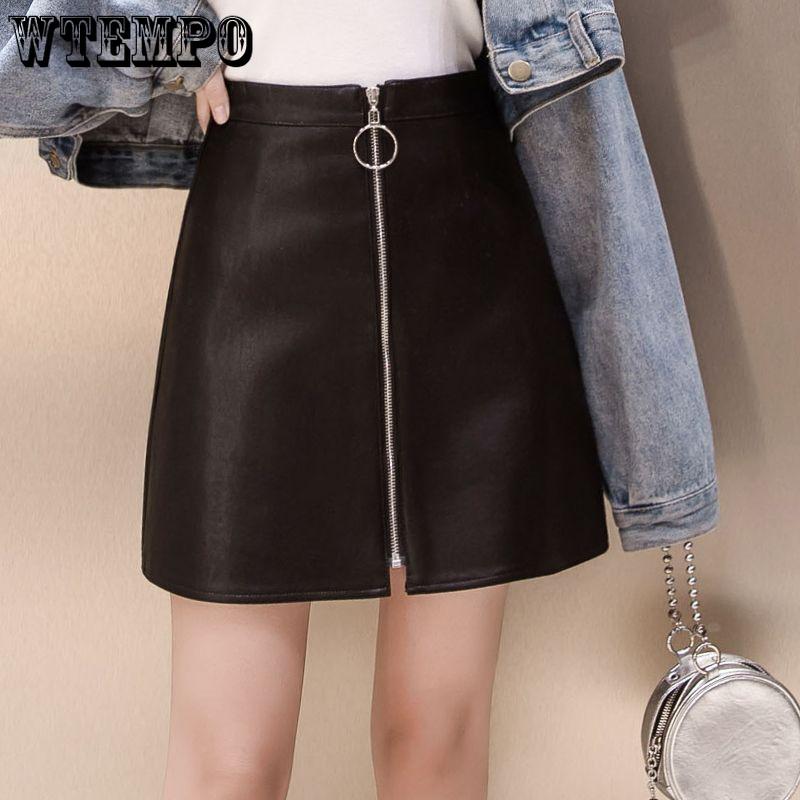 Acheter Ins Super Fire fermeture éclair petite jupe en cuir demi