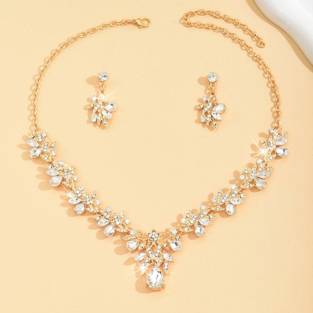 Shining Earrings Crystal Necklace Wedding Party Rhinestone Jewelry Set  Banquet
