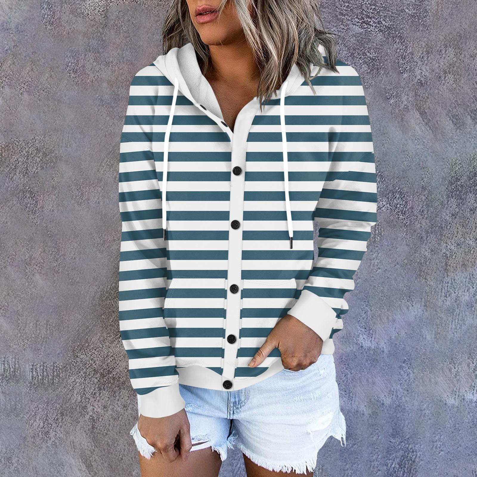 

Женская толстовка с капюшоном, полосатый принт, длинные рукава, свободная спортивная куртка с капюшоном M тёмно-синий