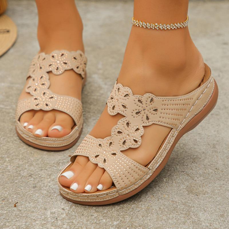 Summer Korean‑Style Fashion Peep‑Toe Slip‑on Wedge Fashion Casual Plus‑Size Women Roman One‑Strap Flat Sandals